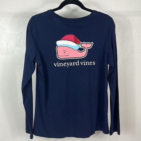 Vineyard Vines Navy Blue Cotton Christmas Long Sleeve Top Size M - Picture 2 of 7